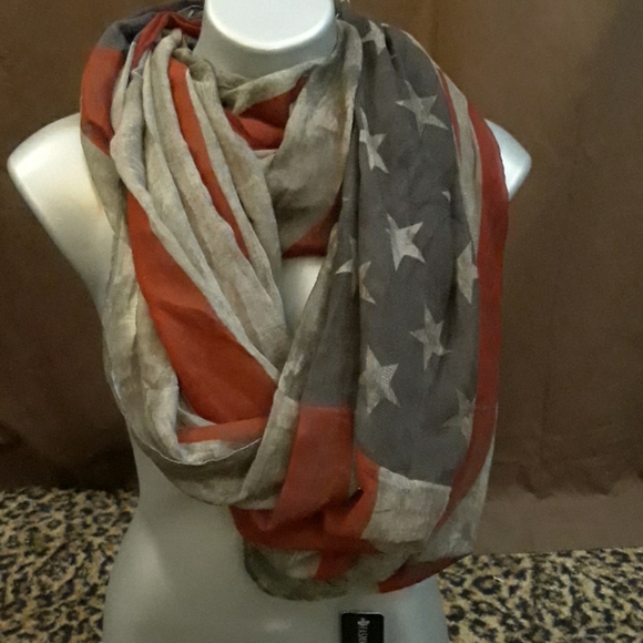 🇺🇲American flag USA infinity Scarf Distressed Wrap Accessory Vintage Fall NEW - Picture 3 of 3